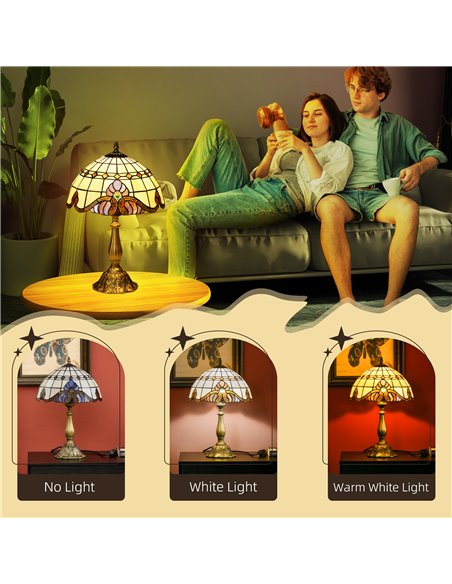 HOMCOM Stained Glass Bedroom Table Lamp, Handmade Antique Bedside Light, Decorative Night Light for Bedroom, Living Room, Home B - pic 88746 | FastDaddyshop