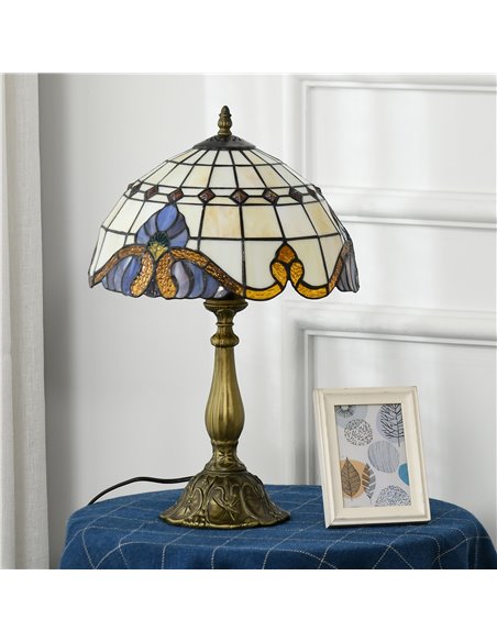 HOMCOM Stained Glass Bedroom Table Lamp, Handmade Antique Bedside Light, Decorative Night Light for Bedroom, Living Room, Home B - pic 88747 | FastDaddyshop
