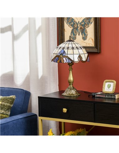 HOMCOM Stained Glass Bedroom Table Lamp, Handmade Antique Bedside Light, Decorative Night Light for Bedroom, Living Room, Home B