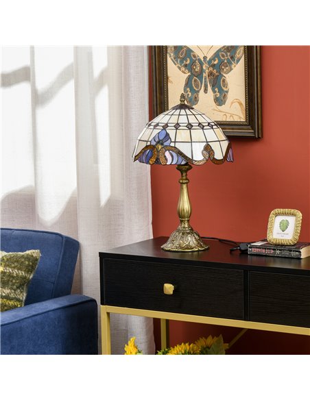 HOMCOM Stained Glass Bedroom Table Lamp, Handmade Antique Bedside Light, Decorative Night Light for Bedroom, Living Room, Home B - pic 88748 | FastDaddyshop