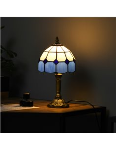 HOMCOM Handmade Stained Glass Bedroom Table Lamp, Antique Bedside Light for Bedroom, Living Room, Home, Decorative Night Light,  2