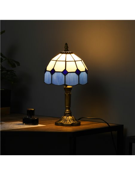 HOMCOM Handmade Stained Glass Bedroom Table Lamp, Antique Bedside Light for Bedroom, Living Room, Home, Decorative Night Light,  - pic 88752 | FastDaddyshop