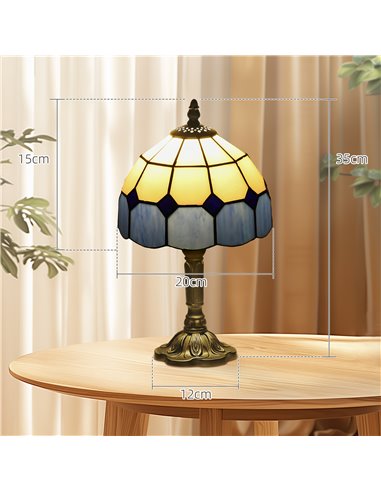 HOMCOM Handmade Stained Glass Bedroom Table Lamp, Antique Bedside Light for Bedroom, Living Room, Home, Decorative Night Light, 