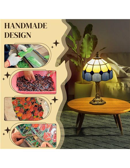 HOMCOM Handmade Stained Glass Bedroom Table Lamp, Antique Bedside Light for Bedroom, Living Room, Home, Decorative Night Light,  - pic 88754 | FastDaddyshop