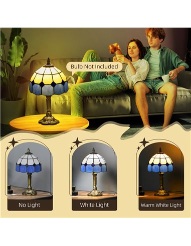 HOMCOM Handmade Stained Glass Bedroom Table Lamp, Antique Bedside Light for Bedroom, Living Room, Home, Decorative Night Light, 