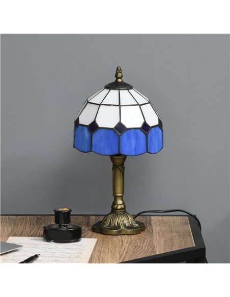 HOMCOM Handmade Stained Glass Bedroom Table Lamp, Antique Bedside Light for Bedroom, Living Room, Home, Decorative Night Light,  - pic 88756 | FastDaddyshop