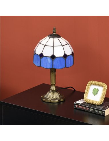 HOMCOM Handmade Stained Glass Bedroom Table Lamp, Antique Bedside Light for Bedroom, Living Room, Home, Decorative Night Light, 