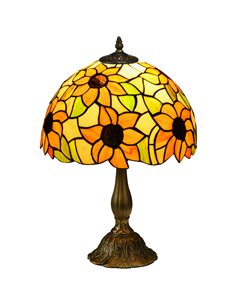 HOMCOM Stained Glass Bedroom Table Lamp, Handmade Antique Bedside Light for Bedroom, Living Room, Decorative Night Light, Orange