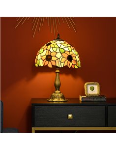 HOMCOM Stained Glass Bedroom Table Lamp, Handmade Antique Bedside Light for Bedroom, Living Room, Decorative Night Light, Orange 2