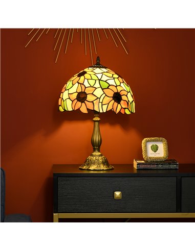 HOMCOM Stained Glass Bedroom Table Lamp, Handmade Antique Bedside Light for Bedroom, Living Room, Decorative Night Light, Orange