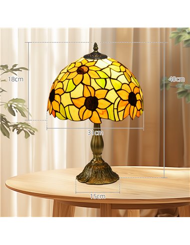 HOMCOM Stained Glass Bedroom Table Lamp, Handmade Antique Bedside Light for Bedroom, Living Room, Decorative Night Light, Orange