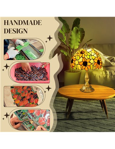 HOMCOM Stained Glass Bedroom Table Lamp, Handmade Antique Bedside Light for Bedroom, Living Room, Decorative Night Light, Orange