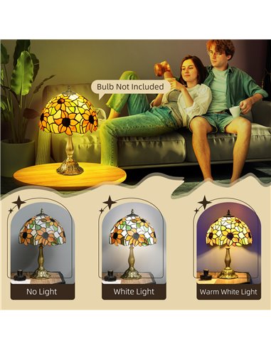 HOMCOM Stained Glass Bedroom Table Lamp, Handmade Antique Bedside Light for Bedroom, Living Room, Decorative Night Light, Orange