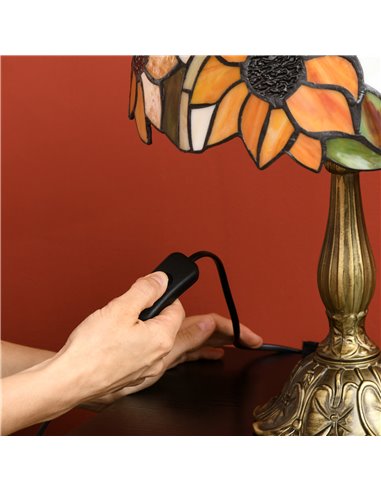 HOMCOM Stained Glass Bedroom Table Lamp, Handmade Antique Bedside Light for Bedroom, Living Room, Decorative Night Light, Orange