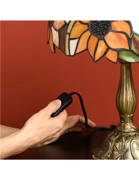 HOMCOM Stained Glass Bedroom Table Lamp, Handmade Antique Bedside Light for Bedroom, Living Room, Decorative Night Light, Orange - pic 88766 | FastDaddyshop
