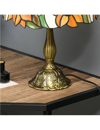 HOMCOM Stained Glass Bedroom Table Lamp, Handmade Antique Bedside Light for Bedroom, Living Room, Decorative Night Light, Orange