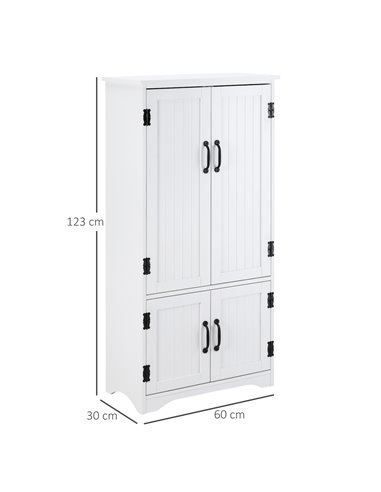 HOMCOM Accent Floor Storage Cabinet Kitchen Pantry with Adjustable Shelves and 2 Lower Doors, White 837-087WT