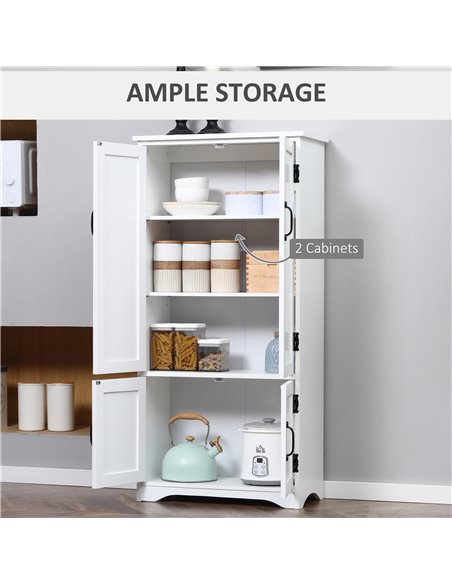 HOMCOM Accent Floor Storage Cabinet Kitchen Pantry with Adjustable Shelves and 2 Lower Doors, White 837-087WT - pic 88799 | FastDaddyshop