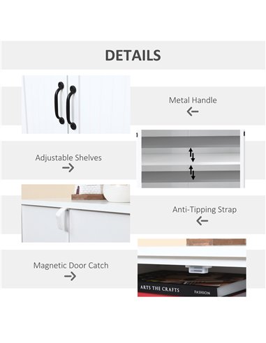 HOMCOM Accent Floor Storage Cabinet Kitchen Pantry with Adjustable Shelves and 2 Lower Doors, White 837-087WT