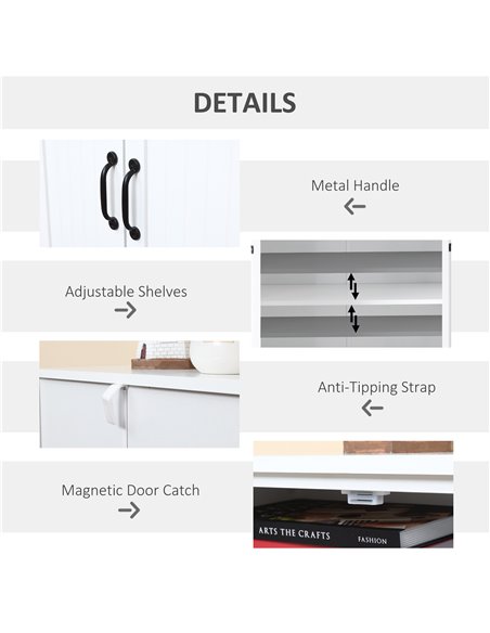 HOMCOM Accent Floor Storage Cabinet Kitchen Pantry with Adjustable Shelves and 2 Lower Doors, White 837-087WT - pic 88800 | FastDaddyshop