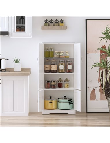 HOMCOM Accent Floor Storage Cabinet Kitchen Pantry with Adjustable Shelves and 2 Lower Doors, White 837-087WT