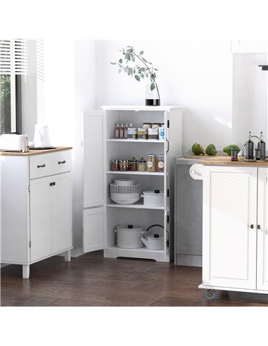 HOMCOM Accent Floor Storage Cabinet Kitchen Pantry with Adjustable Shelves and 2 Lower Doors, White 837-087WT