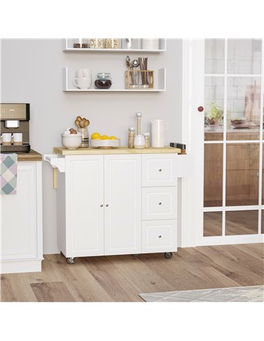 HOMCOM Drop-Leaf Kitchen Island on Wheels Utility Storage Cart with Drawers & Cabinet for Kitchen, Dining & Living Room 801-173