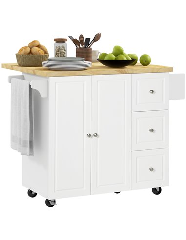HOMCOM Drop-Leaf Kitchen Island on Wheels Utility Storage Cart with Drawers & Cabinet for Kitchen, Dining & Living Room 801-173
