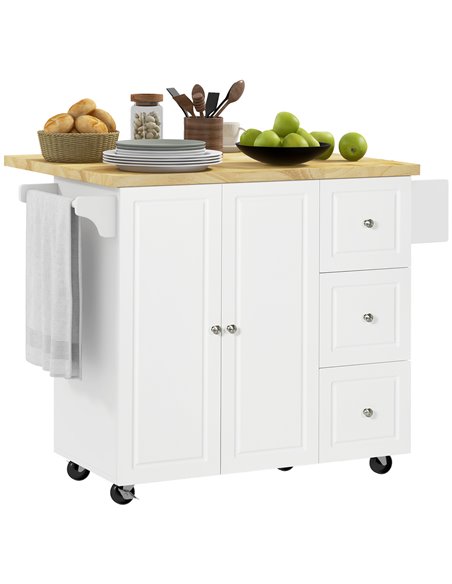 HOMCOM Drop-Leaf Kitchen Island on Wheels Utility Storage Cart with Drawers & Cabinet for Kitchen, Dining & Living Room 801-173 - pic 88825 | FastDaddyshop