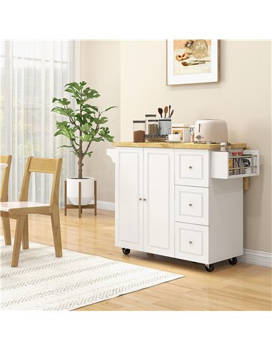 HOMCOM Drop-Leaf Kitchen Island on Wheels Utility Storage Cart with Drawers & Cabinet for Kitchen, Dining & Living Room 801-173