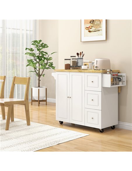 HOMCOM Drop-Leaf Kitchen Island on Wheels Utility Storage Cart with Drawers & Cabinet for Kitchen, Dining & Living Room 801-173 - pic 88826 | FastDaddyshop