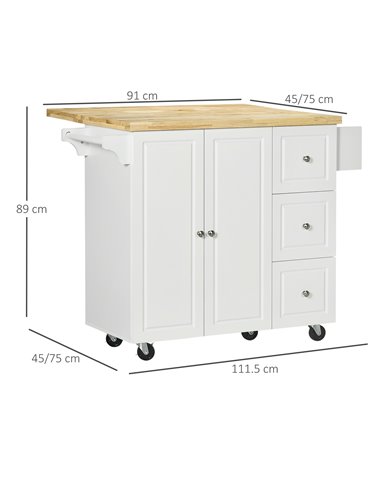 HOMCOM Drop-Leaf Kitchen Island on Wheels Utility Storage Cart with Drawers & Cabinet for Kitchen, Dining & Living Room 801-173