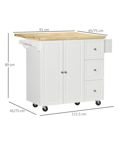 HOMCOM Drop-Leaf Kitchen Island on Wheels Utility Storage Cart with Drawers & Cabinet for Kitchen, Dining & Living Room 801-173 - pic 88827 | FastDaddyshop