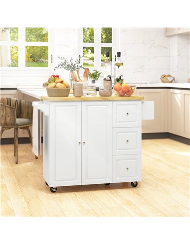 HOMCOM Drop-Leaf Kitchen Island on Wheels Utility Storage Cart with Drawers & Cabinet for Kitchen, Dining & Living Room 801-173