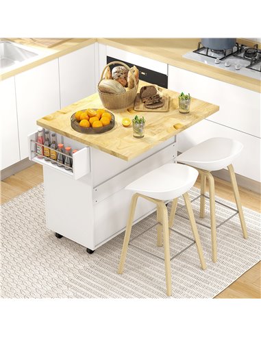HOMCOM Drop-Leaf Kitchen Island on Wheels Utility Storage Cart with Drawers & Cabinet for Kitchen, Dining & Living Room 801-173