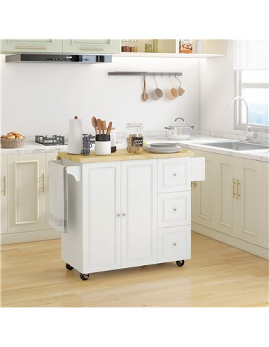 HOMCOM Drop-Leaf Kitchen Island on Wheels Utility Storage Cart with Drawers & Cabinet for Kitchen, Dining & Living Room 801-173