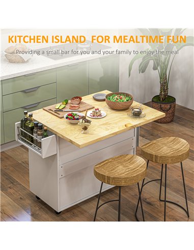 HOMCOM Drop-Leaf Kitchen Island on Wheels Utility Storage Cart with Drawers & Cabinet for Kitchen, Dining & Living Room 801-173