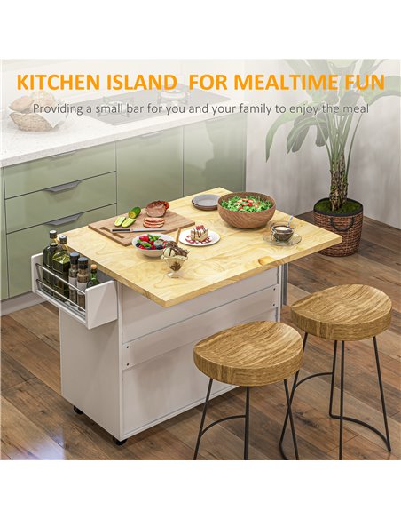 HOMCOM Drop-Leaf Kitchen Island on Wheels Utility Storage Cart with Drawers & Cabinet for Kitchen, Dining & Living Room 801-173 - pic 88831 | FastDaddyshop