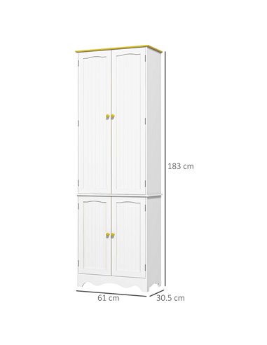 HOMCOM Freestanding 4-Door Kitchen Cupboard, Storage Cabinet Organizer with 4 Shelves,White 835-663BN