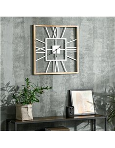HOMCOM Silent Wall Clock, Vintage Design with Roman Numerals, 60cm Metal Wood, Non-Ticking for Living Room Kitchen, Distressed W 2