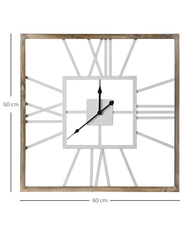 HOMCOM Silent Wall Clock, Vintage Design with Roman Numerals, 60cm Metal Wood, Non-Ticking for Living Room Kitchen, Distressed W