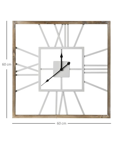 HOMCOM Silent Wall Clock, Vintage Design with Roman Numerals, 60cm Metal Wood, Non-Ticking for Living Room Kitchen, Distressed W - pic 88933 | FastDaddyshop