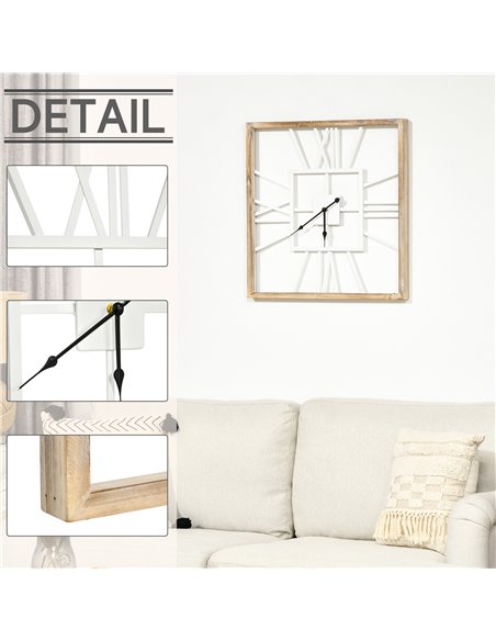 HOMCOM Silent Wall Clock, Vintage Design with Roman Numerals, 60cm Metal Wood, Non-Ticking for Living Room Kitchen, Distressed W - pic 88934 | FastDaddyshop