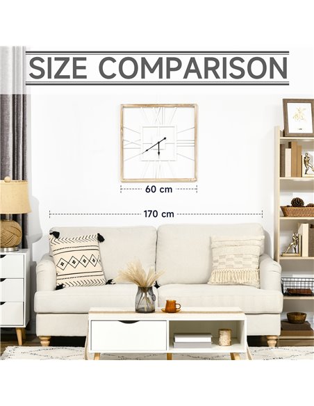HOMCOM Silent Wall Clock, Vintage Design with Roman Numerals, 60cm Metal Wood, Non-Ticking for Living Room Kitchen, Distressed W - pic 88935 | FastDaddyshop