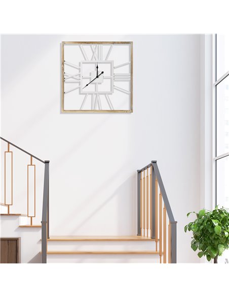 HOMCOM Silent Wall Clock, Vintage Design with Roman Numerals, 60cm Metal Wood, Non-Ticking for Living Room Kitchen, Distressed W - pic 88937 | FastDaddyshop