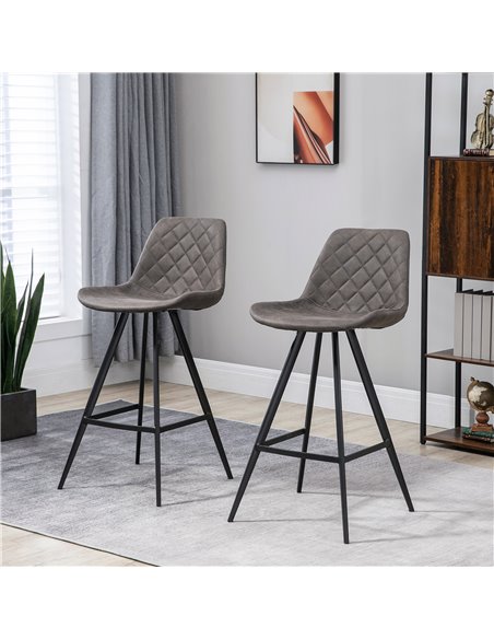 HOMCOM Set of 2 Bar Chair, Bar Stools w/ Vintage Microfiber Cloth Tub Seats Padded, Steel Frame Footrest, Home Kitchen Chair, Da - pic 88959 | FastDaddyshop