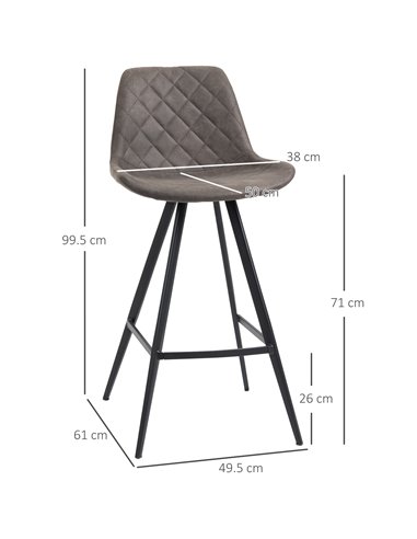 HOMCOM Set of 2 Bar Chair, Bar Stools w/ Vintage Microfiber Cloth Tub Seats Padded, Steel Frame Footrest, Home Kitchen Chair, Da
