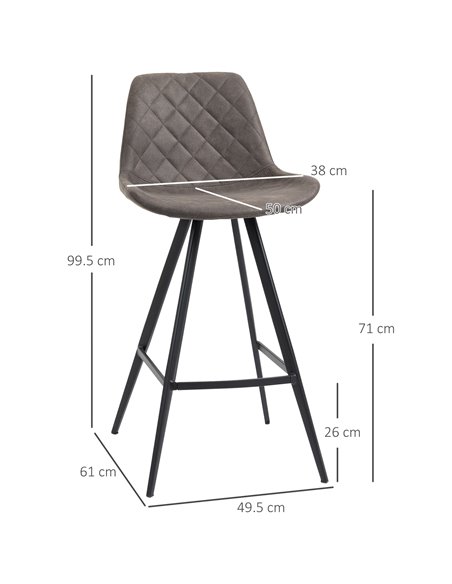 HOMCOM Set of 2 Bar Chair, Bar Stools w/ Vintage Microfiber Cloth Tub Seats Padded, Steel Frame Footrest, Home Kitchen Chair, Da - pic 88960 | FastDaddyshop