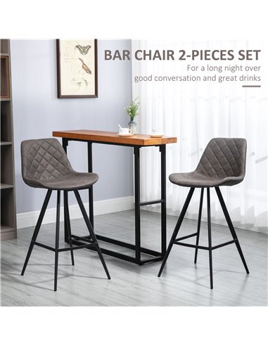HOMCOM Set of 2 Bar Chair, Bar Stools w/ Vintage Microfiber Cloth Tub Seats Padded, Steel Frame Footrest, Home Kitchen Chair, Da