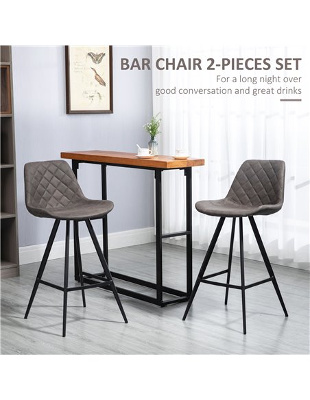 HOMCOM Set of 2 Bar Chair, Bar Stools w/ Vintage Microfiber Cloth Tub Seats Padded, Steel Frame Footrest, Home Kitchen Chair, Da - pic 88961 | FastDaddyshop